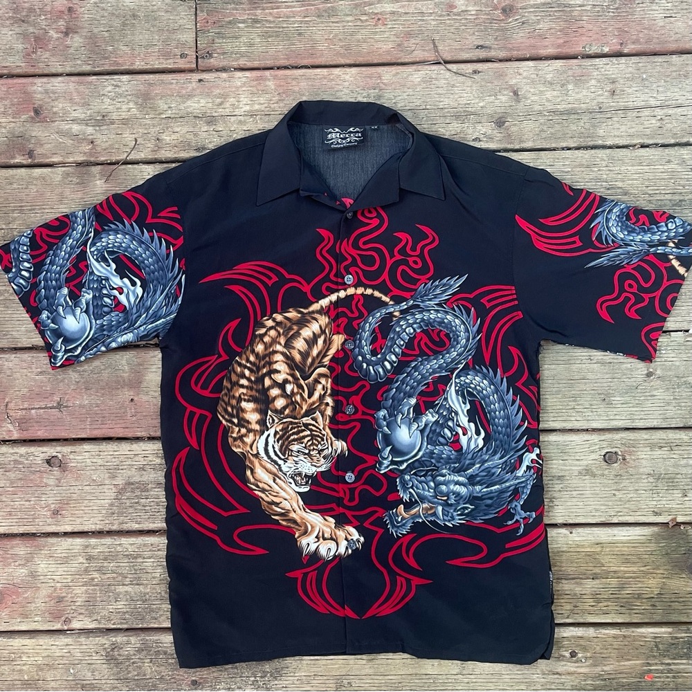 Dragon and Tiger Tribal Hawiian Button Shirt